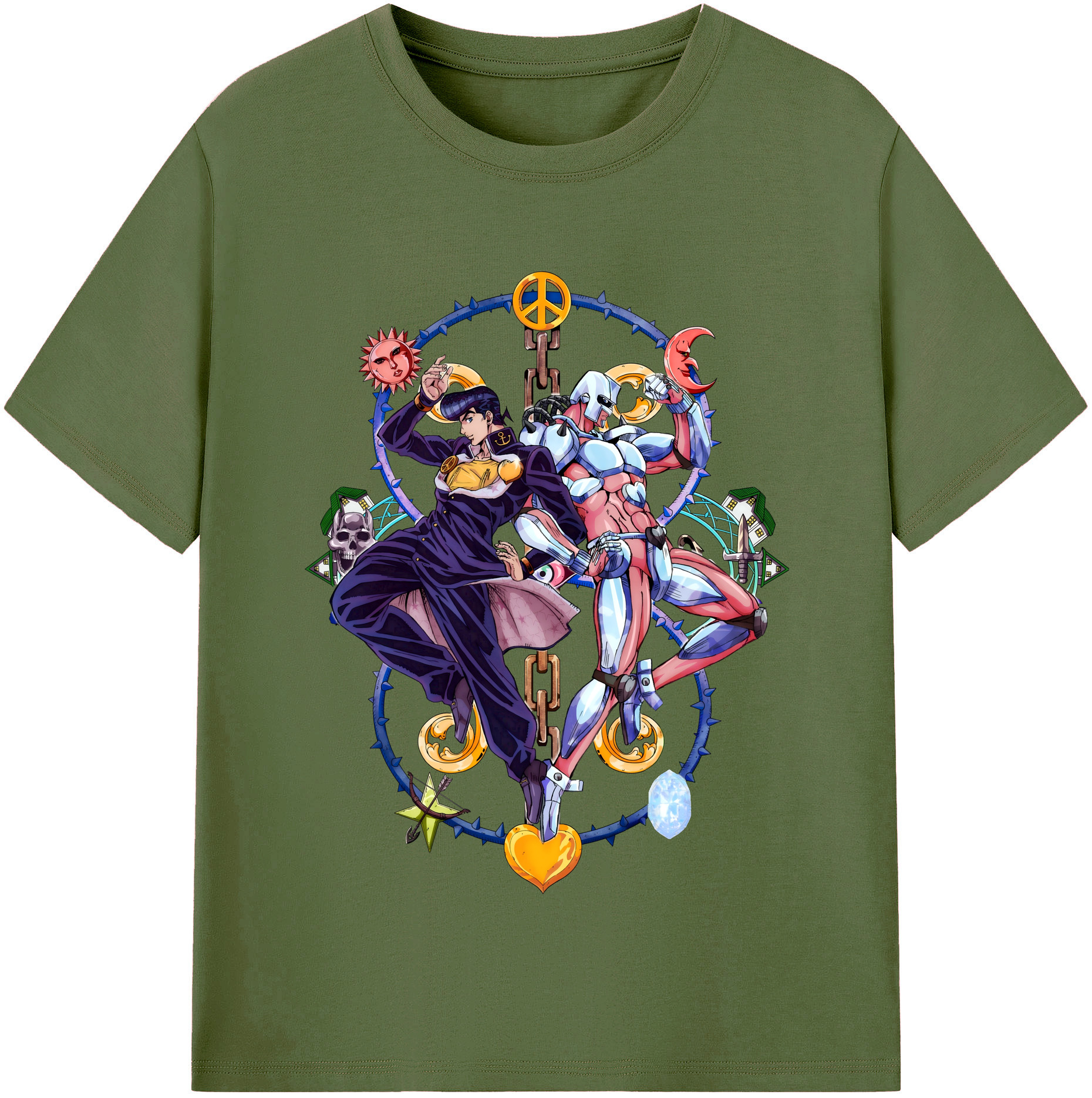 （画像用） ジョジョの奇妙な冒険 ひがしかた じょうすけ JoJo's Bizarre Adventure Higashikata Josuke 綿100％半袖Tシャツ（フロントプリント）